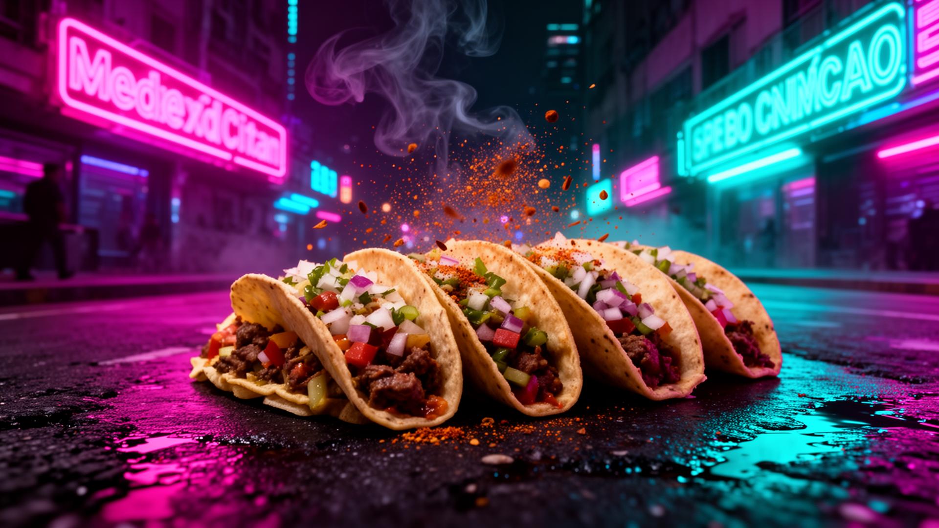 Neon tacos cyberpunk street